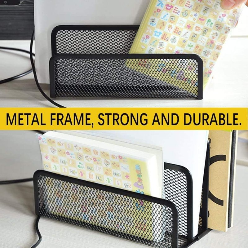 2-Pack Metal Mesh Desk Folder Holder with 3 Vertical Compartments