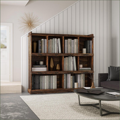10-Shelf Bookcase with Cubbyhole Storage &amp; Top Display Shelf | Rustic Lodge