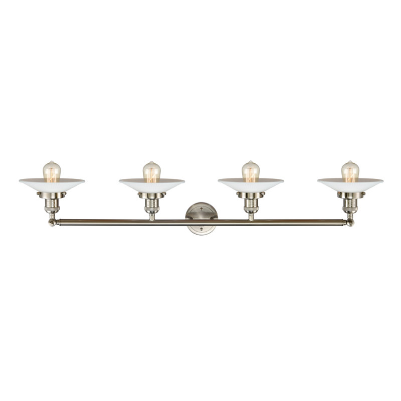 Reyhani 4 - Light Dimmable Vanity Light, Brushed Satin Nickel, Matte White Halophane, 6 Watt Vinage LED Bulb