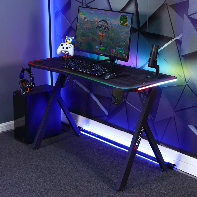 X Rocker Lumio Gaming Desk With 3 Sided App Controlled LED Lighting, 75cm H x 110cm W x 55cm D