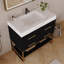 Meuble-lavabo de 36 pouces en pierre artificielle avec lavabo en céramique, tiroirs à fermeture en douceur, tablettes ouvertes et pieds en acier inoxydable pour les salles de bain modernes