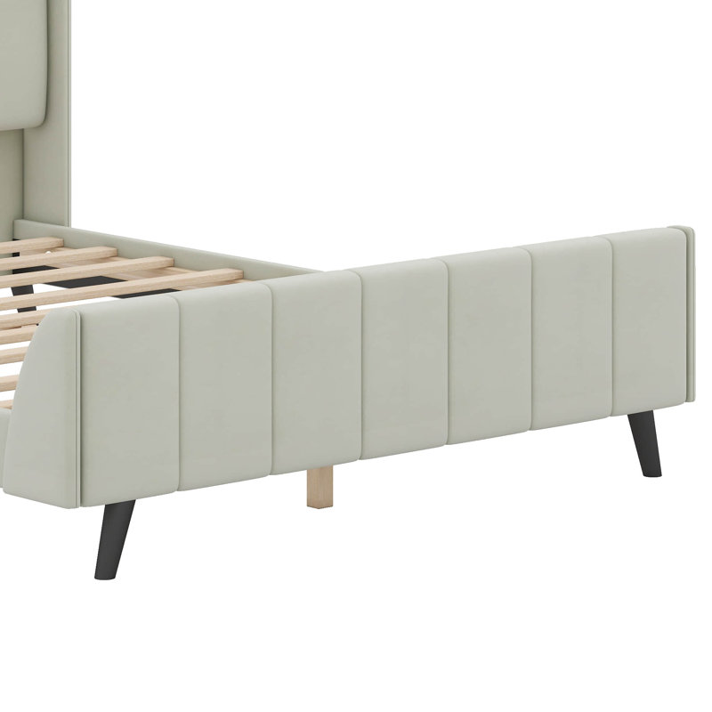 Upholstered Platform Bed, Beige, Queen
