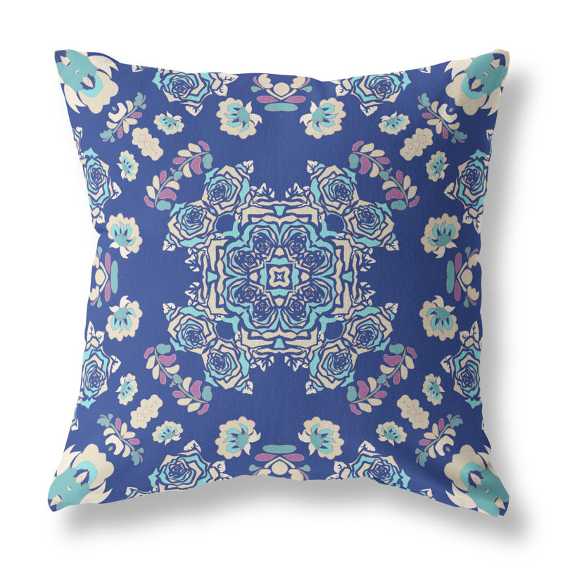 Coussin 20 po x 20 po, Bleu / blanc cassé floral