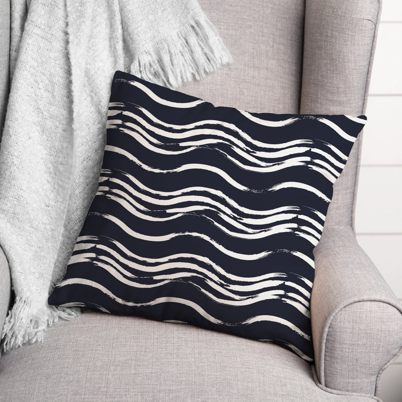 Coussin extérieur Black Waves, H 18 po x l 18 po, Bleu marine