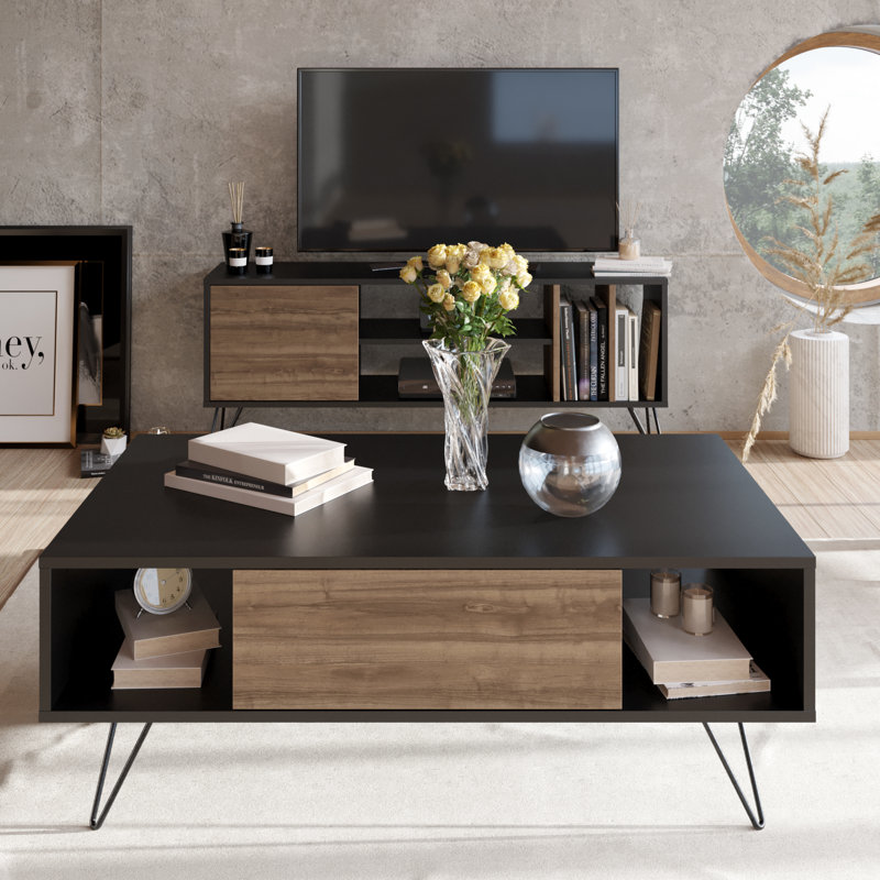 Andale Coffee Table with Storage, Black/Walnut