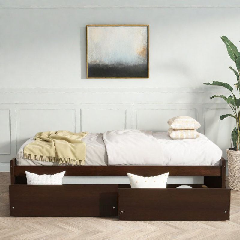 Lit à design minimaliste avec 2 tiroirs, Espresso