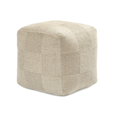Marta 20" Cream Checkered Upholstered Pouf Ottoman