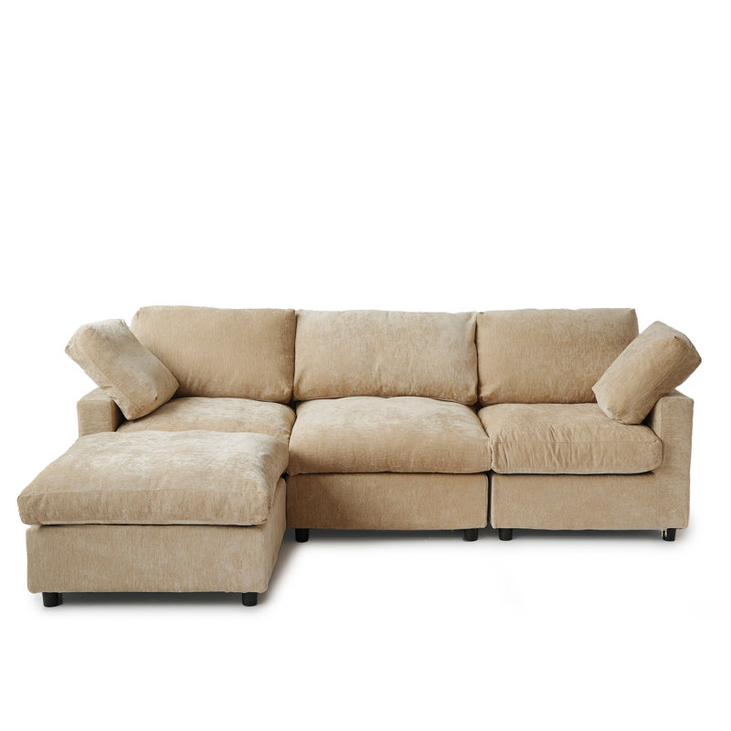 Kessi 4-Piece Slipcovered Sectional, Kakhi Chenille