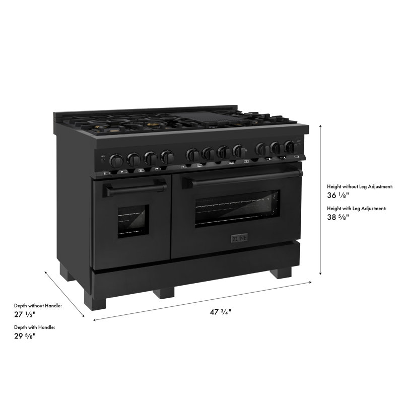 ZLINE 48" Legacy Dual Fuel Range w/ 6 Brass Burners & 2 Ovens in Black Stainless Steel