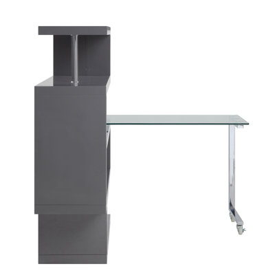 Raceloma Writing Desk w/Shelf, Clear Glass, Chrome Finish Buck II Clear Glass, Chrome High Gloss Finish Writing Desk with Shelf by Latitude Run