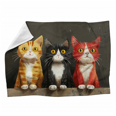 Three Cats Pet Machine Printed Throw Blanket