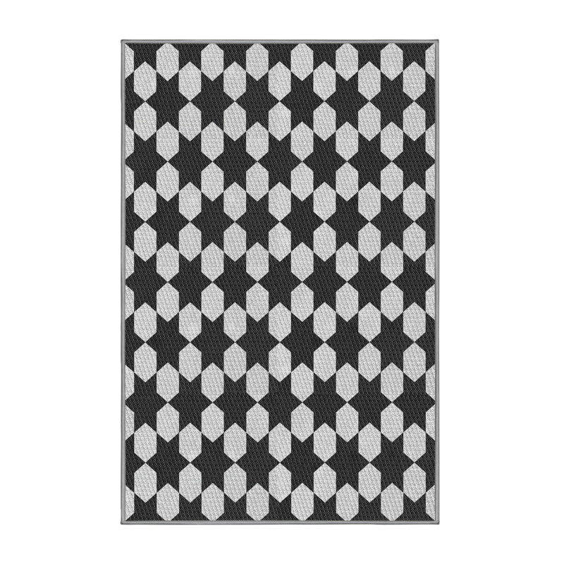 Tapis noir/gris tissé à la machine, Rectangle 5 pi x 8 pi