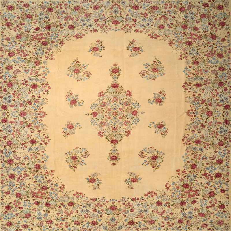 Tapis traditionnel crème / rouge Galston, Carré 4 pi