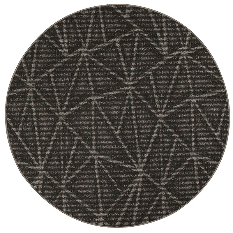 Tapis noir à motif géométrique Dickman, Rond 5 pi