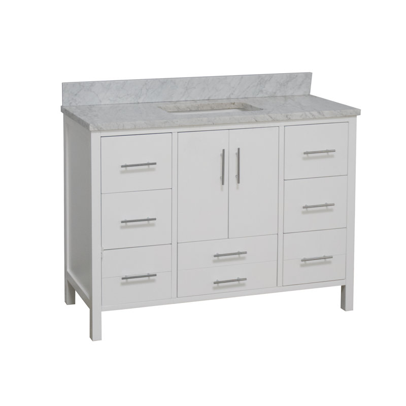 Ensemble de meuble-lavabo simple 48 po Kiara, Blanc, Marbre