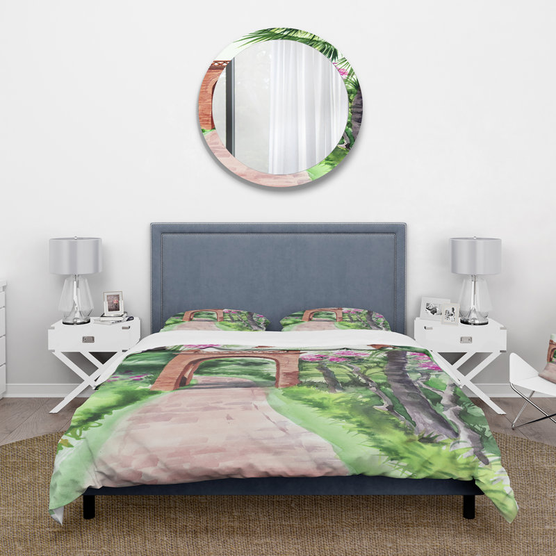 Traditional Gate In Tropical Oasis - Ensemble de housse de couette tropical - Microfibre de polyester