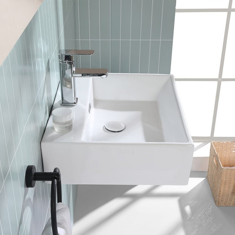 Bathroom Vessel Sink Rectangle - Vanity Sink Ceramic Porcelain - Wall Mounted Art Basin 50/60 cm, 14.5cm H x 50cm W x 42cm D
