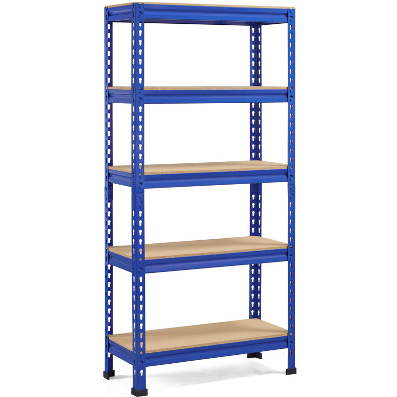 Tevis 60" H x 27.5" W x 12" D 5 Tiers Boltless Adjustable Storage Shelf Goods Rack, Blue