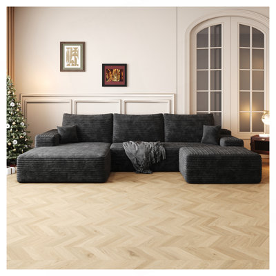 107"Cloud Sectional Sofa With 1 Ottoman,Modern Minimalist Upholstered Couches,Comfort U Shaped Sofa For Living Room,Deep Seat Corner Couch,No Assembly