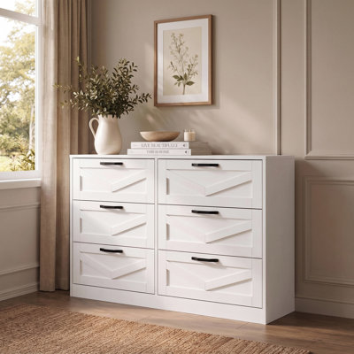 Commode blanche avec 6 grands tiroirs, armoire de rangement pour la chambre à coucher