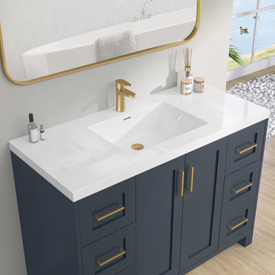  48 Inch Solid Surface Bathroom Vanity Top with Integrated Sink, Bright White Seamless Countertop, Waterproof & Easy Install