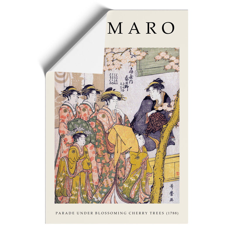 Parade Under Blossoming Cherry Trees by Kitagawa Utamaro - No Frame Print, 59cm H x 42cm W x 0.1cm D