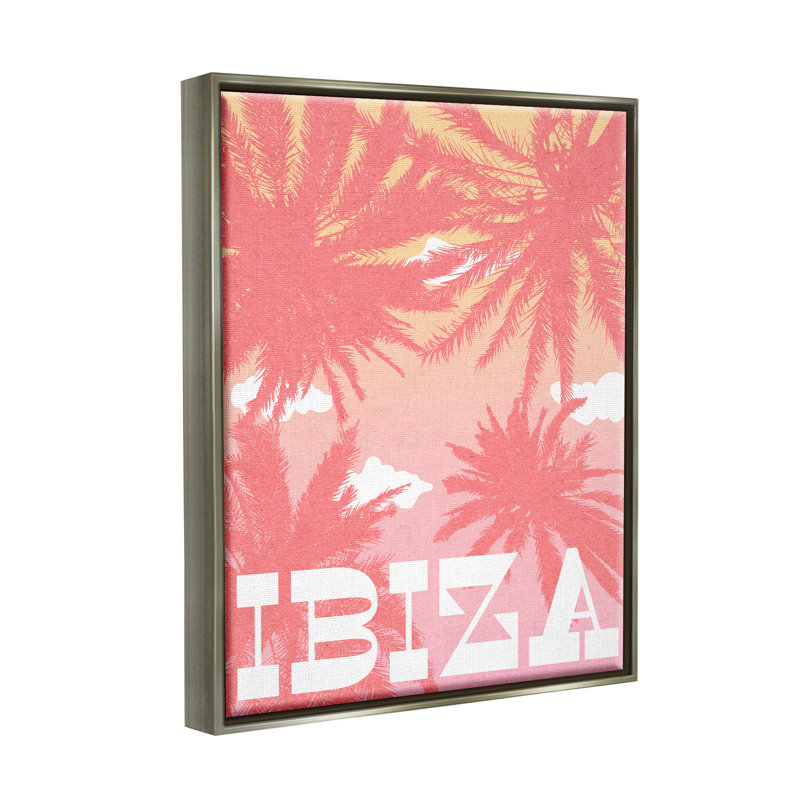 «Tropical Ibiza Palm Trees - Floater Frame», impression sur toile, H 21 po x l 17 po x P 1,7 po, Cadre flottant gris lustré