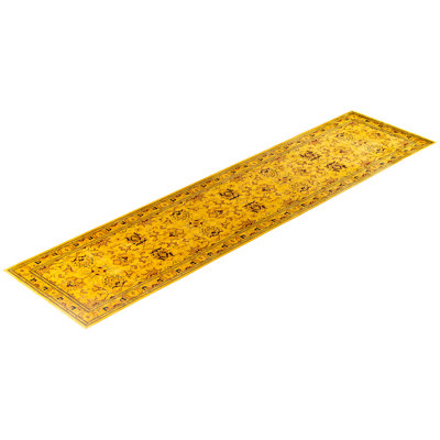 Tapis de couloir jaune contemporain en laine noué à la main Conte 2 pi 6 po x 10 pi 2 po Conte