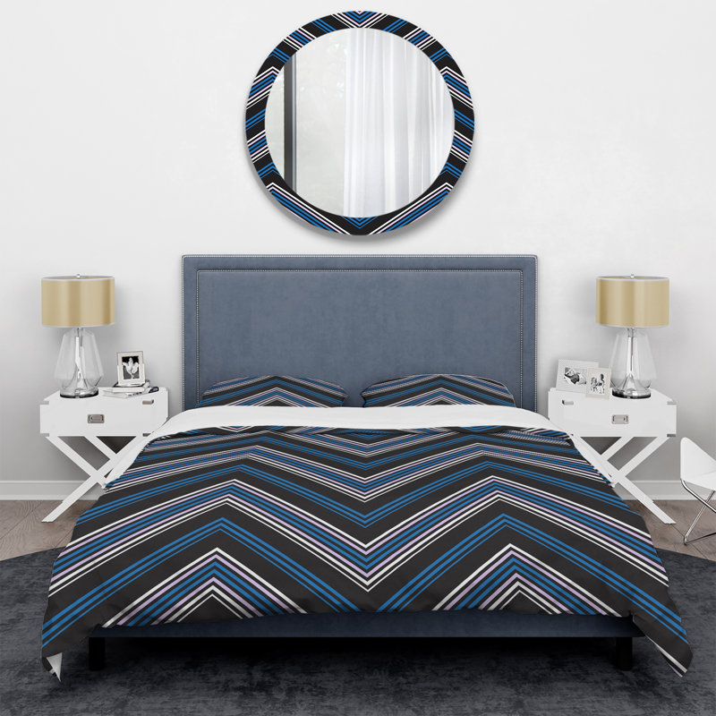 Chevron bleu rayé - ensemble de housse de couette abstrait - microfibre de polyester