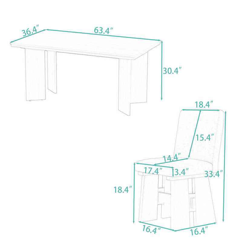 Ensemble de table de salle à manger moderne 7 pièces avec 6 chaises rembourrées, Gris foncé