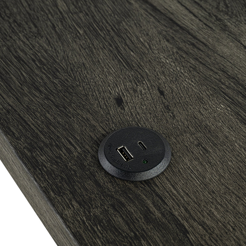 Ensemble de salle à manger brun / beige 4 pièces transitionnel - table étroite l 59 po avec charge USB-A et USB-C, tabourets capitonnés et design compact
