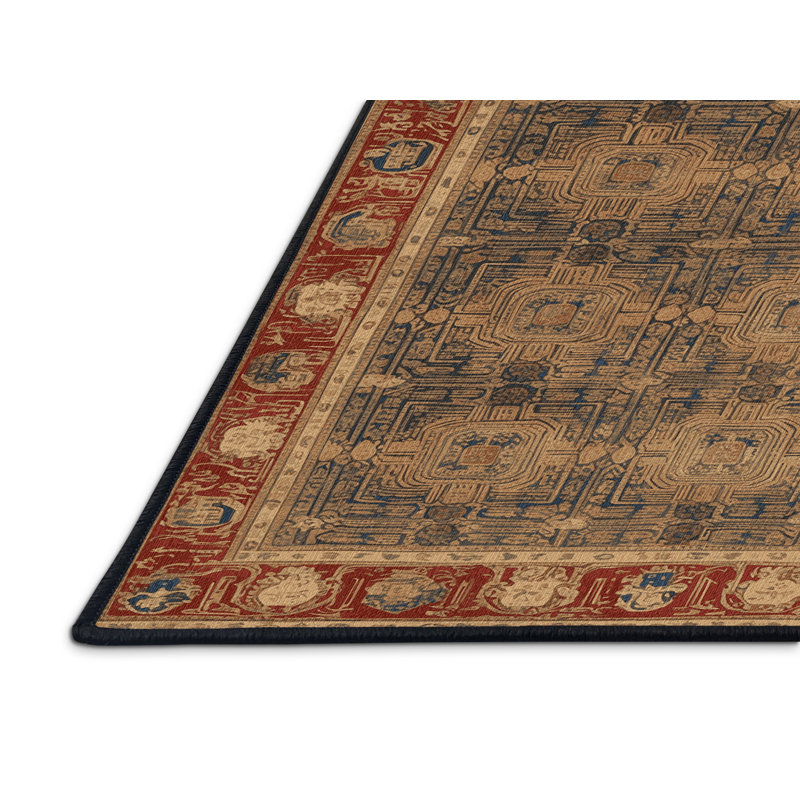 Machine Washable Art Deco Brown Area Rug, Round 6'