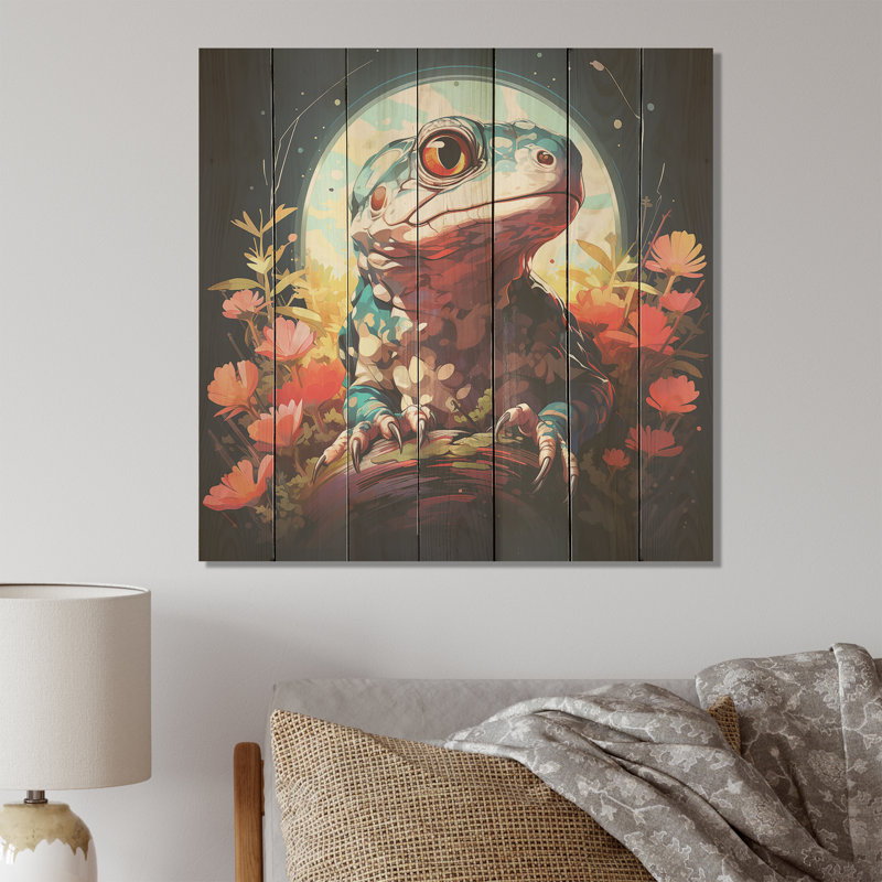 Salamandre reptile portrait II - Reptile / Amphibien sur bois, H 36 po x l 36 po