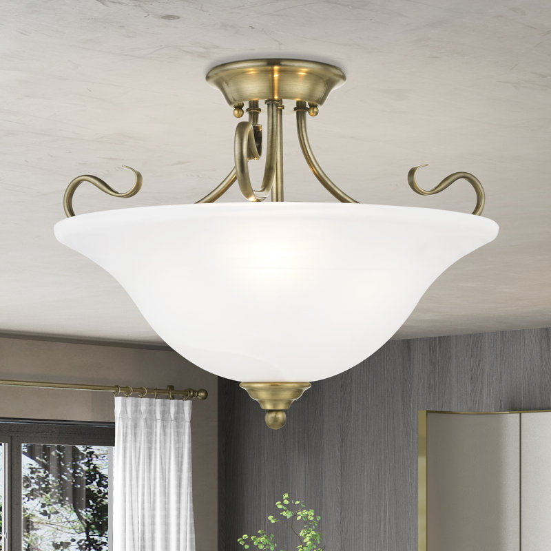 Aquala Glass Semi Flush Mount, Antique Brass