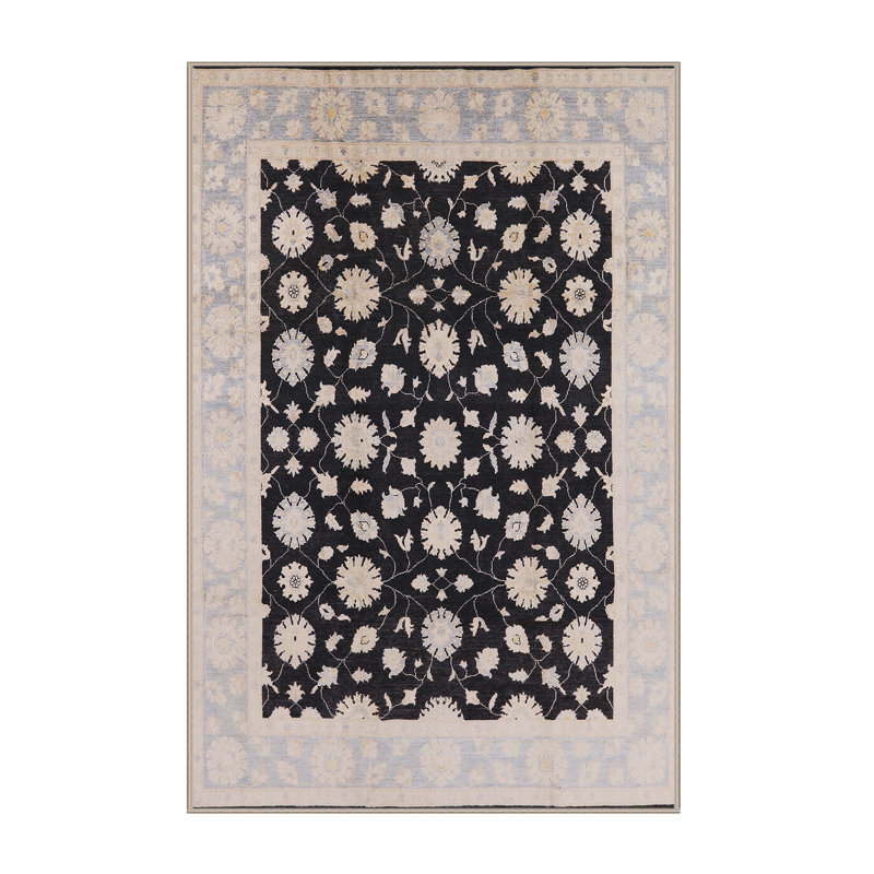Tapis oriental noir / bleu Nakke, Rectangle 5 pi x 7 pi
