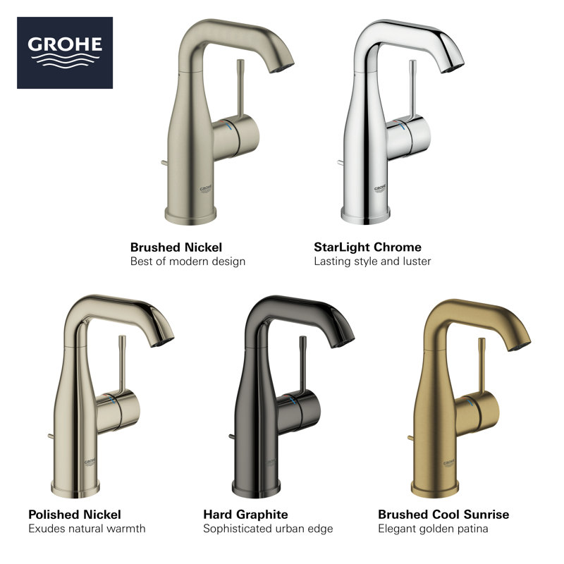 Robinet de salle de bain monotrou avec poignée simple GROHE Essence, Lever de soleil froid brossé