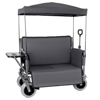 Chariot pliable 3 en 1 avec conversion de banc, auvent amovible, plateau de table pliable à l'arrière, capacité de 500 lb, rangement de 180 litres, roues tout-terrain pour le camping à la plage.