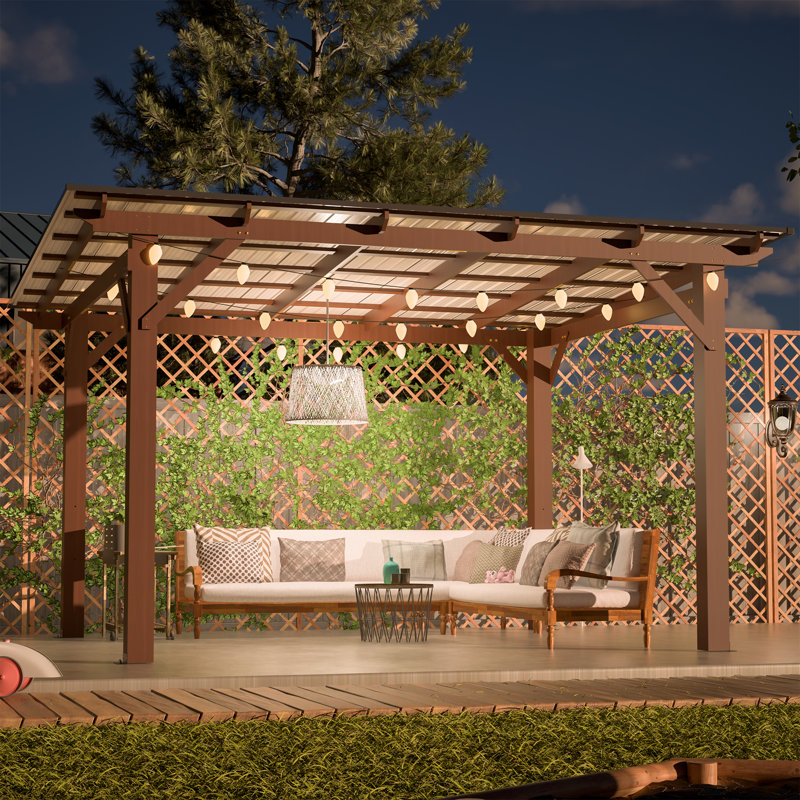 Pavillon de jardin pour barbecue en bois de sapin l 13 pi x P 9,7 pi avec toit en métal