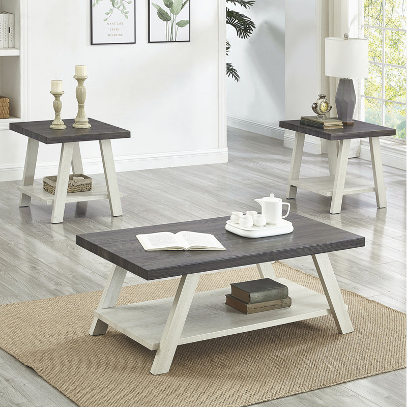 Ensemble de tables basses 3 pièces Athens, Beige, Gris anthracite