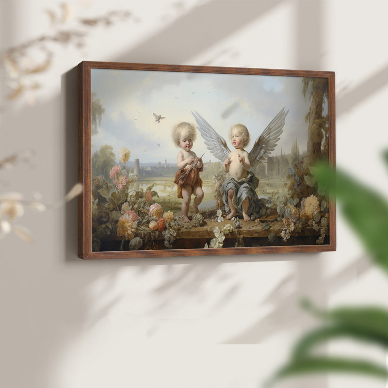 «Angels From Above» - Reproduction encadrée - Restable, H 11 po x l 14 po, Cadre noyer