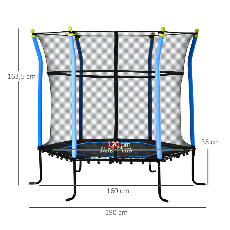 4' Hexagon Kid Trampoline with Safety Enclosure, Black/Green
