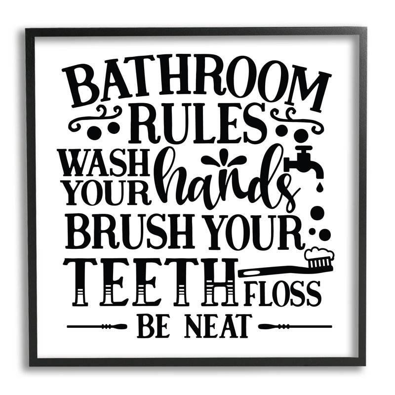 " Be Neat Bathroom Rules ", Midnight Black Framed Giclee, 12" H x 12" W x 1.5" D