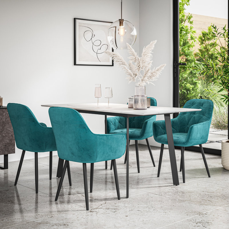 Ahlayna 6 - Person Dining Set, White/Black/Blue