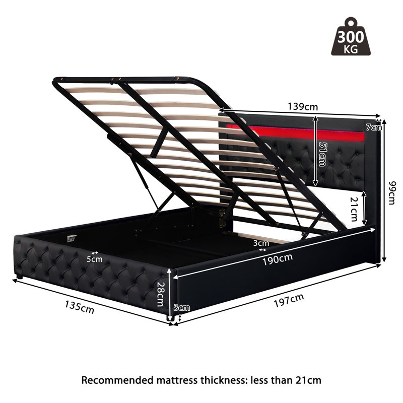Boyertown Upholstered Ottoman Storage Bed, Black, Double (4'6)