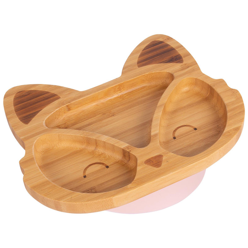 Tiny Dining - Fox Bamboo Suction Plate, Pastel Pink