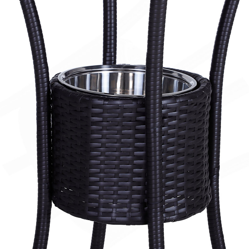 Rattan Wicker Bar Set For 3 PCS With Ice Buckets, Patio Furniture With 1 Bar Table And 2 Bar Stools For Poolside, Backyard, Porches