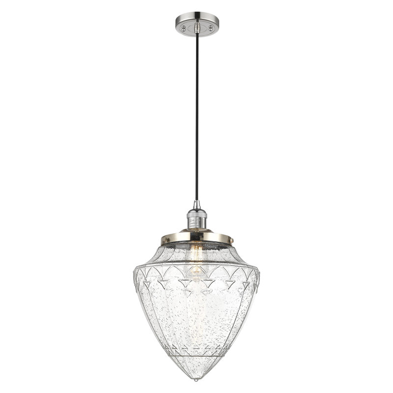 Luminaire suspendu simple à 1 lumière, Nickel poli, Grainé