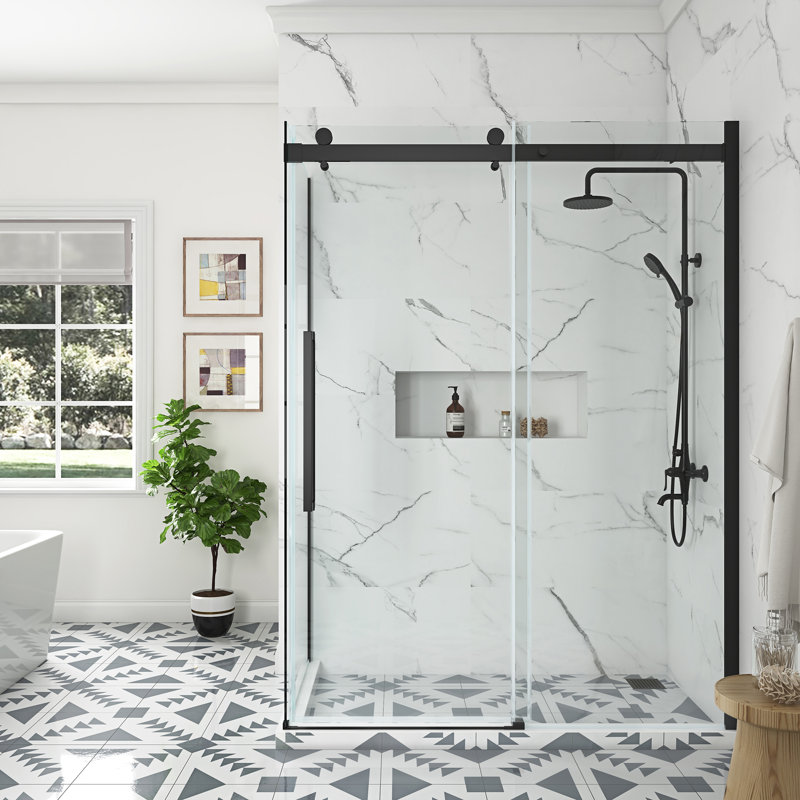 OVE Decors Bel Soft Close 60" x 78" Frameless Sliding Soft Close Shower Kit, Matte Black