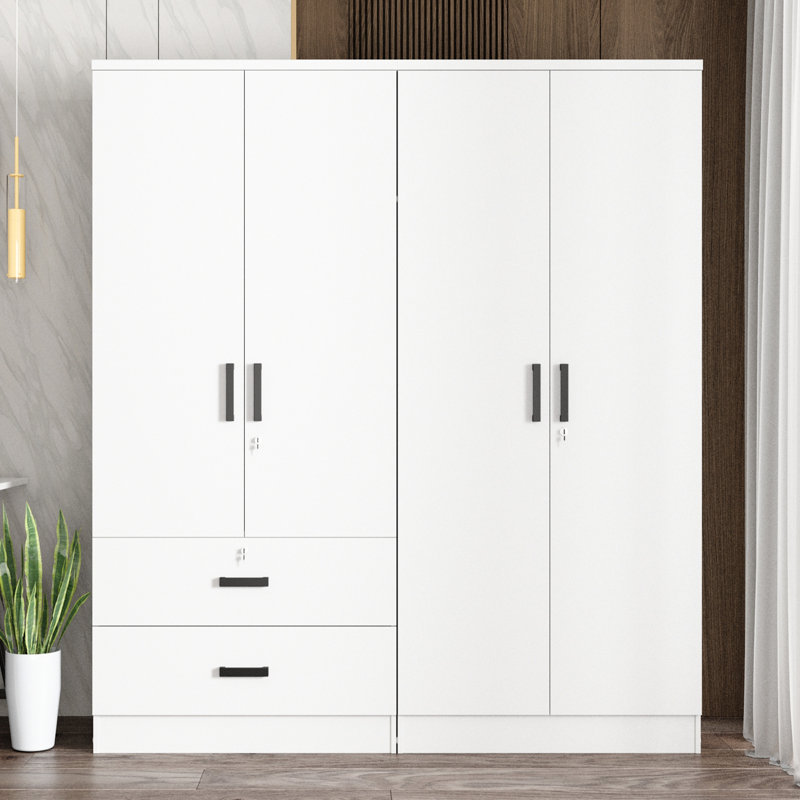 Armoire double avec 4 portes minces et 2 tiroirs! , Blanc