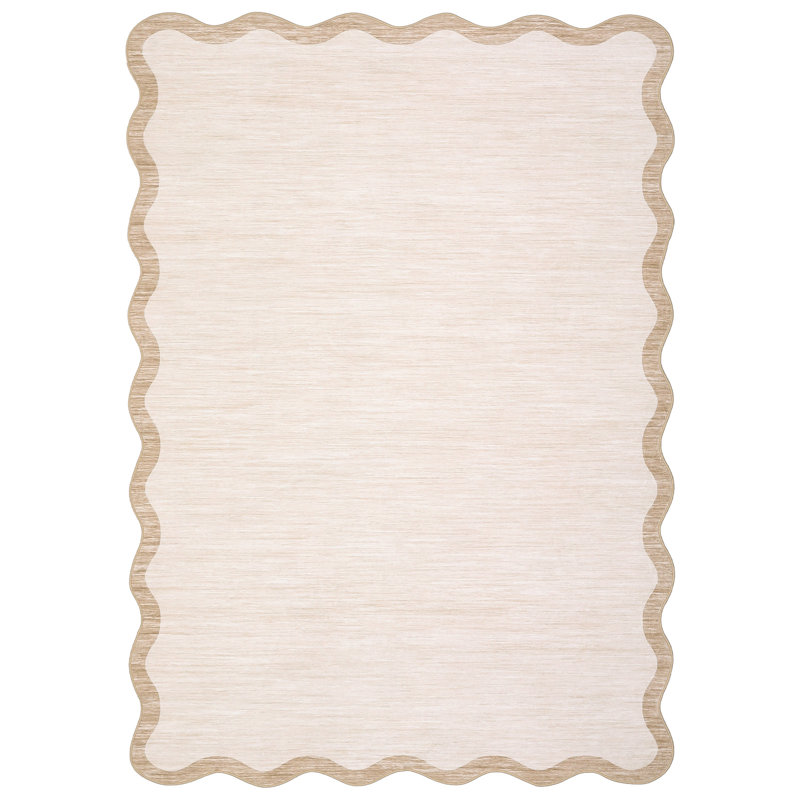 Scalloped Washable Rugs for Living Room Neutral Area Rugs Ultra-Thin Non Slip Large Bedroom Carpet Indoor Stain Resistant Contemporary Carpet for Dining Room Dorm